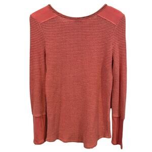 Sundance Waffle Knit Contrast Cuff Long Sleeve Top, Boho, Terracota, Medium